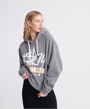 Superdry Brooklyn Tag Crop Női Kapucnis Pulóver Szürke | RDVTL2640